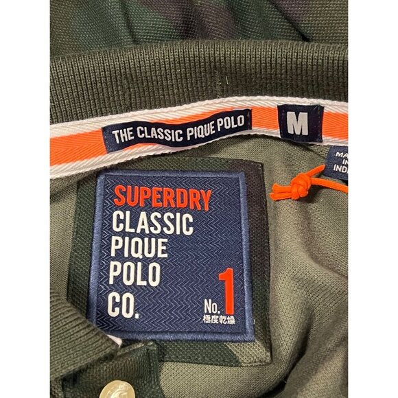 Superdry SIze Medium Men Classic Camo Pique Polo Shirt Collar Short Sleeve Green - Picture 6 of 8